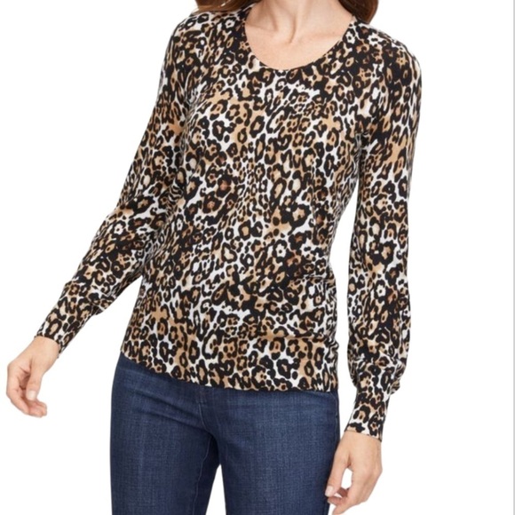 Talbots Soft Merino Animal Print V-neck Sweater - Picture 2 of 7